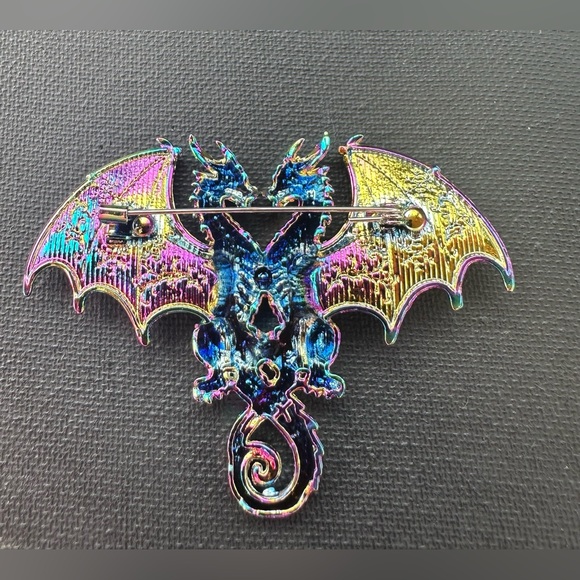 Iridescent double dragon brooch - Picture 5 of 5